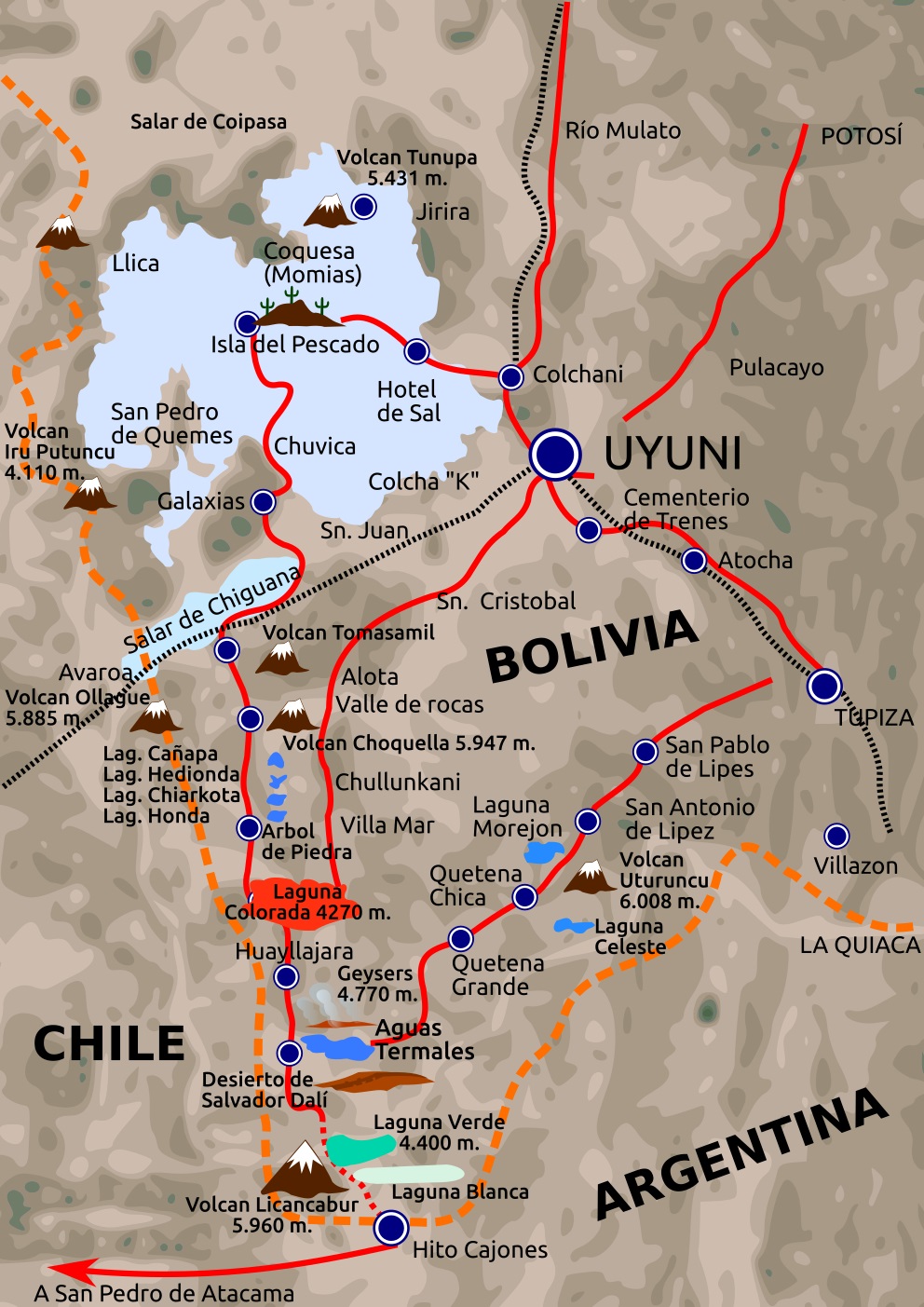 carte du Sud Lipez-Bolivie