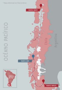 carte route des fjords Puerto Montt - Puerto Natales